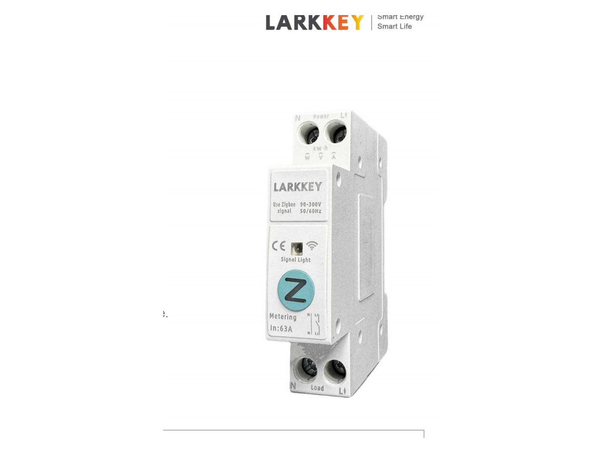 Larkkey QQ-DRS — întrerupătoare smart pe șină DIN, 40 / 63 A, Wi-Fi / Zigbee — Fotografie originală din catalogul Larkkey.