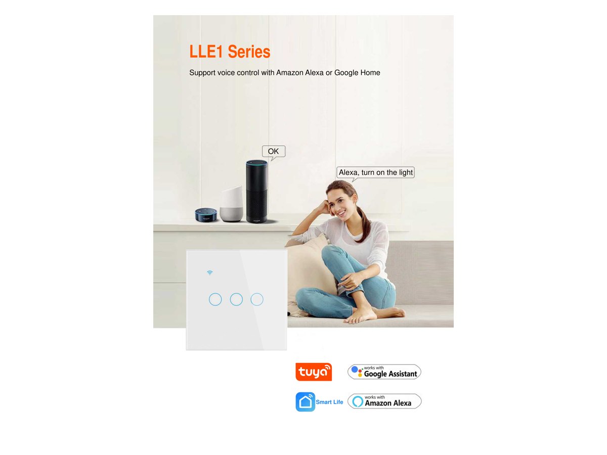 Larkkey LLE1 — întrerupătoare tactile din sticlă, Wi-Fi / Zigbee — Fotografie originală din catalogul Larkkey.