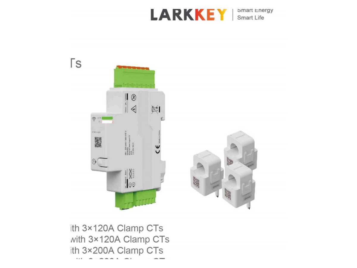 Larkkey QQSDM — contoare compacte cu clești CT, trifazate și 1P+N — Fotografie originală din catalogul Larkkey.