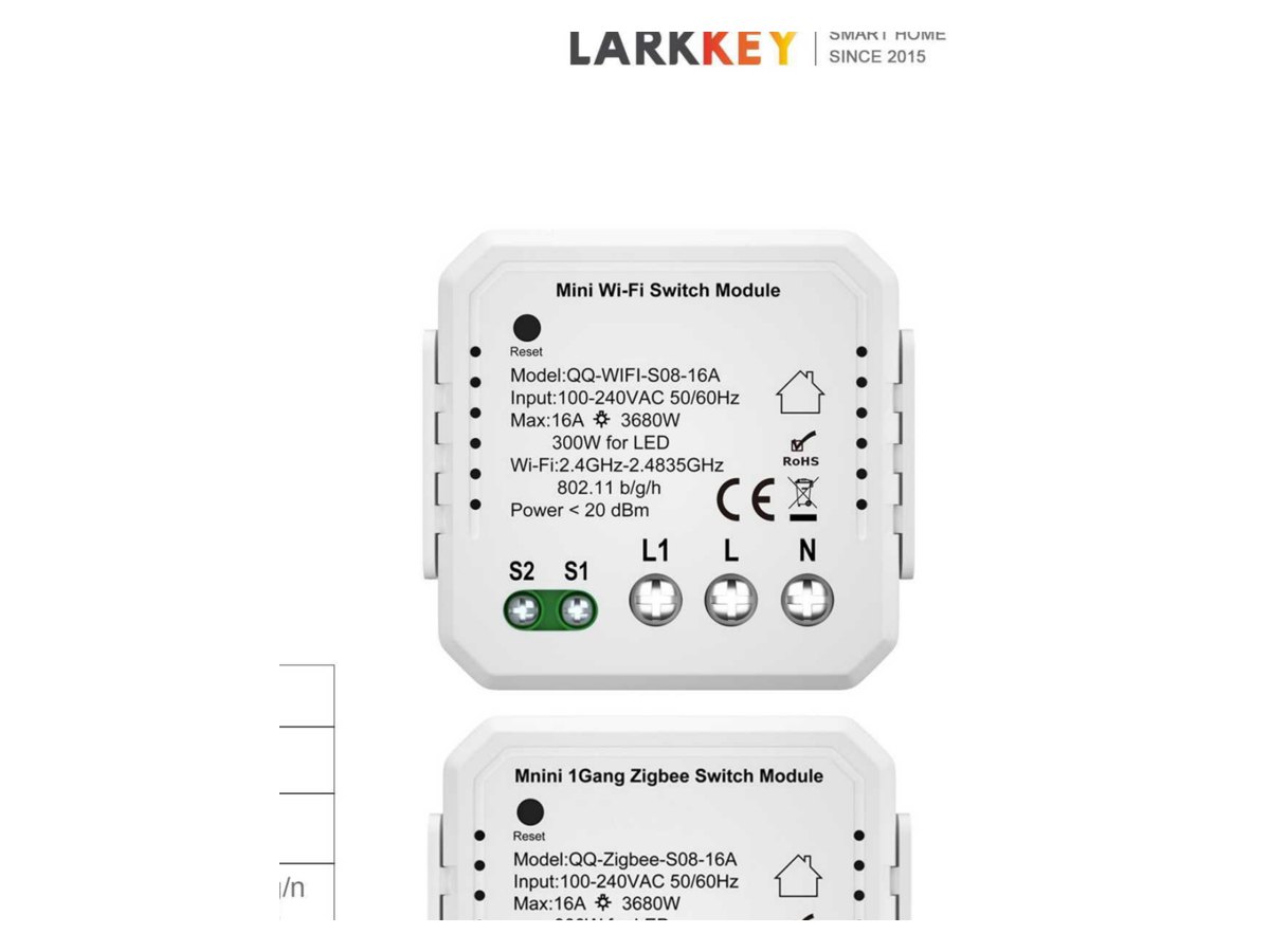 Larkkey QQ-SM1 — module releu în doză Wi-Fi / Zigbee — Fotografie originală din catalogul Larkkey.